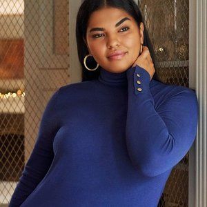 Button Cuff Turtleneck Sweater